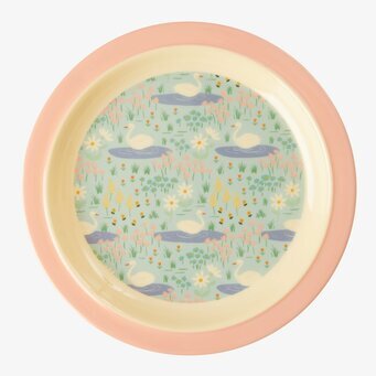 Barntallrik Swan Print från Rice med svanar och blommor