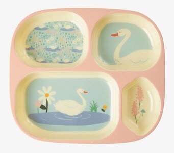 Barntallrik 4-Fack Swan Print från Rice med svanmönster
