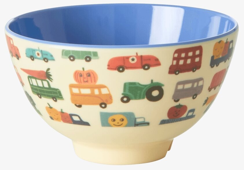 Liten Skål Happy Cars Print från Rice med färgglada fordon