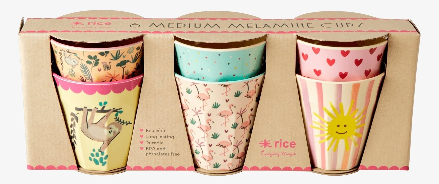 Muggar Medium 6-Pack, Funky Pink Prints från Rice