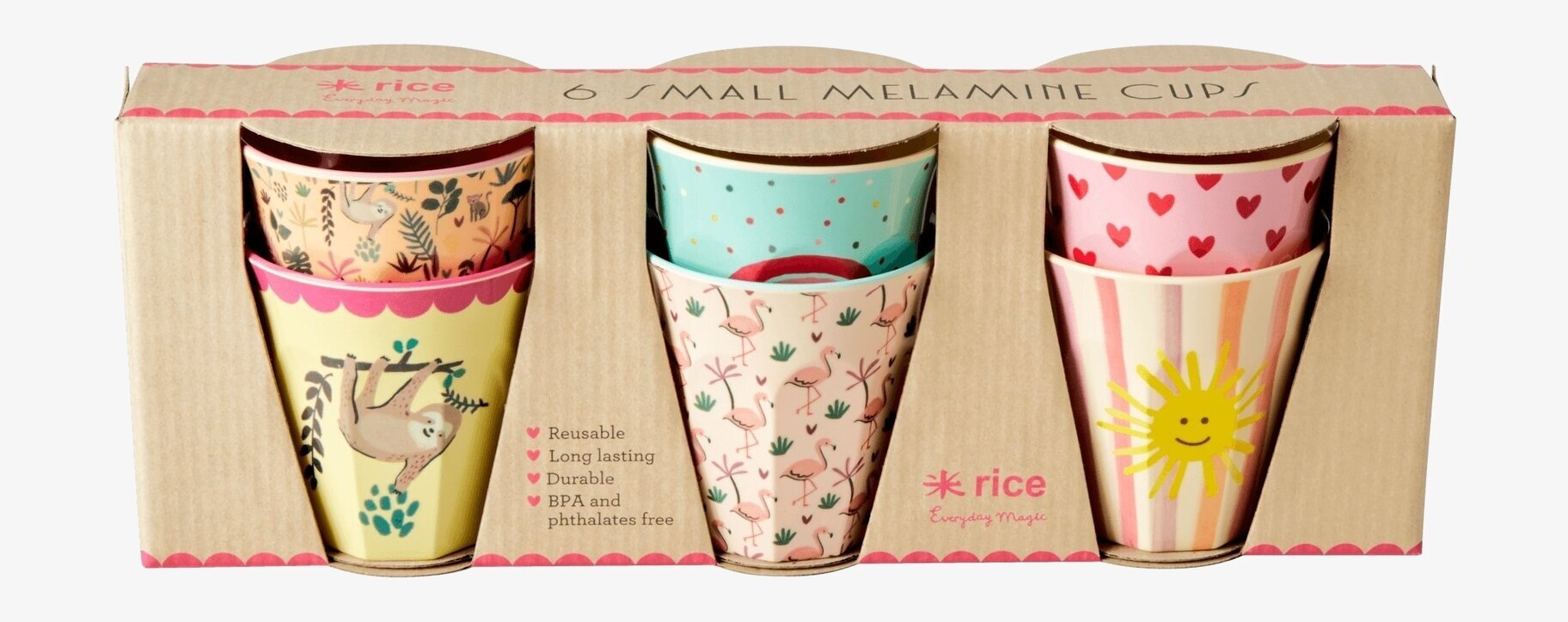 Små Muggar 6-Pack, Funky Pink Prints från Rice i melamin