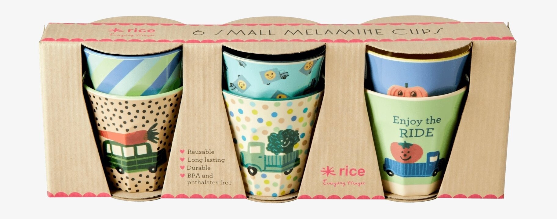 Små Muggar 6-Pack, Happy Cars Prints från Rice i kartong