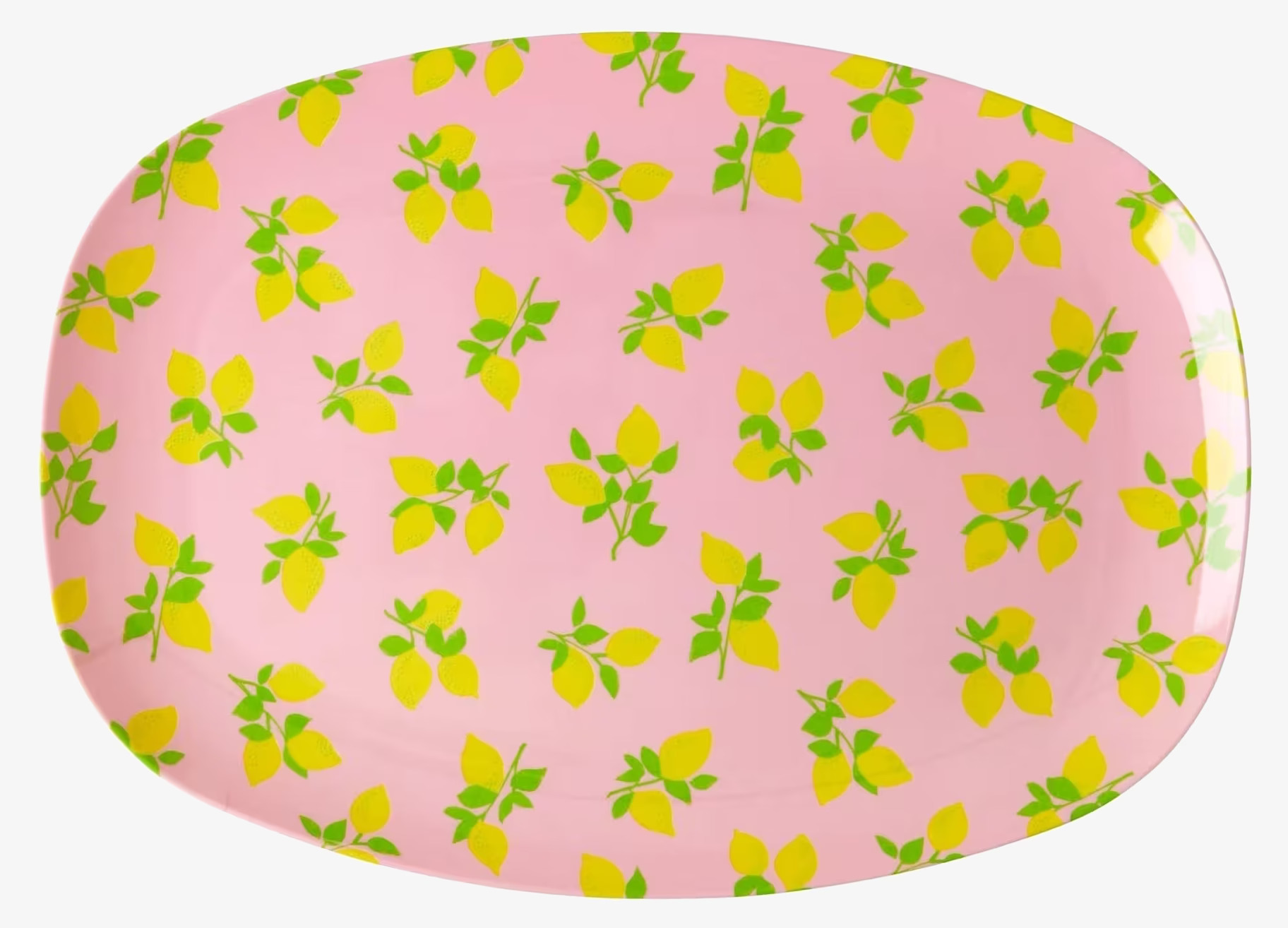 Tallrik Lemon Print från Rice med citronmönster på rosa bakgrund