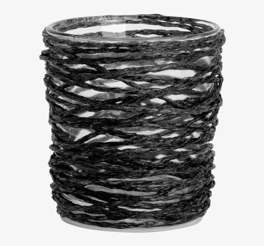 Trådlykta Svart från Dixie med svart snöre runt klart glas