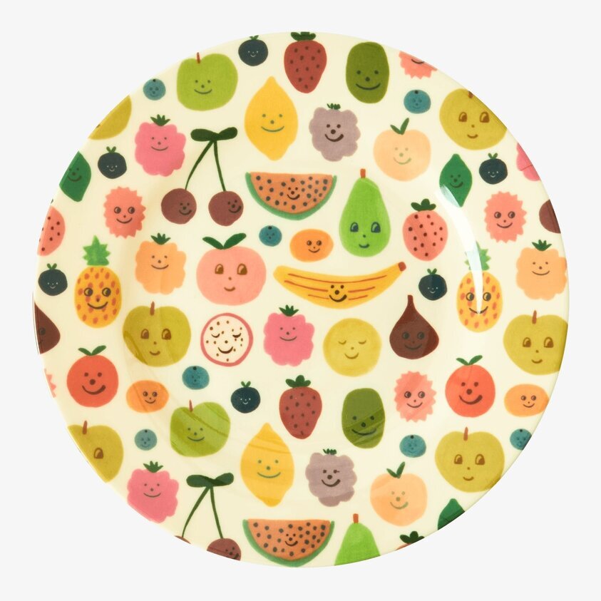 Barntallrik Happy Fruits Print från Rice med leende frukter