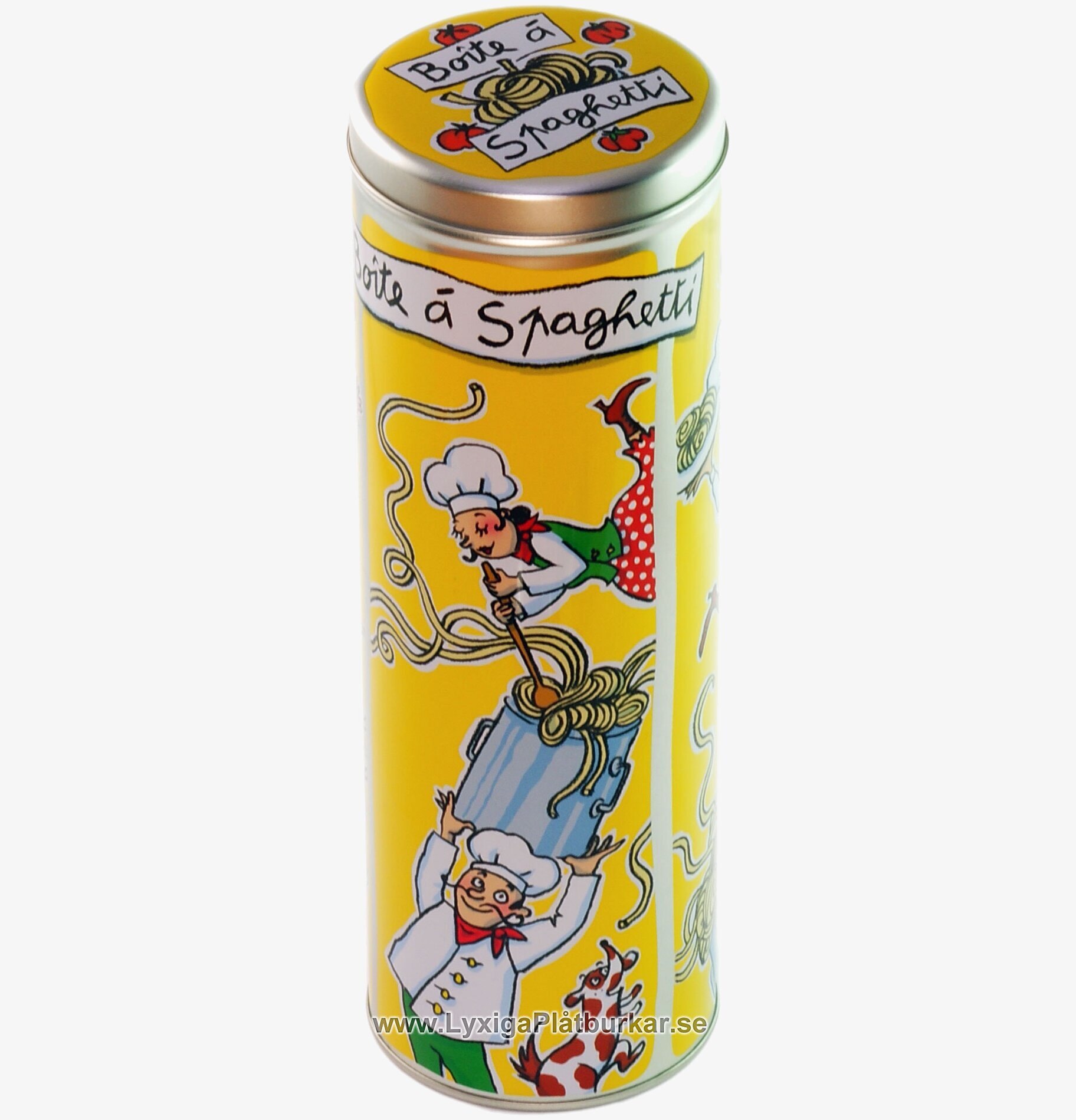 Bild av en livfull plåtburk för spagettiförvaring