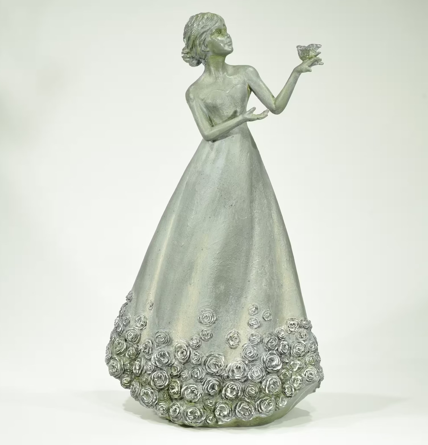 Figurin Violetta från Trademan, kvinna med fågel och rosor