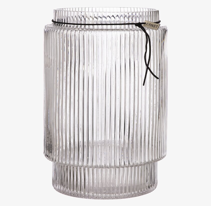 Glasvas Randig Struktur H28 cm från Ernst med läderband