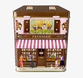 Bild av charmig plåtburk med franskt konditori motiv