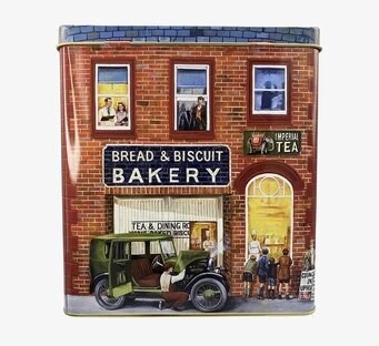 Bild av nostalgisk plåtburk med gammaldags motiv