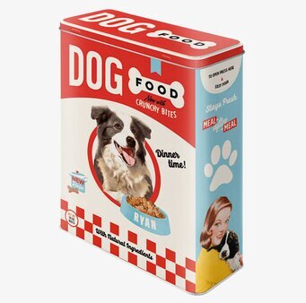 Bild av retro plåtburk för hundmat med vintage-design
