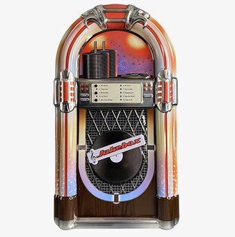 Bild av retroinspirerad plåtburk formad som jukebox