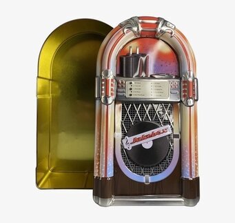 Bild av en retroinspirerad plåtburk i jukeboxdesign