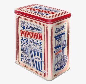 Bild av retro plåtburk för popcorn med nostalgisk stil