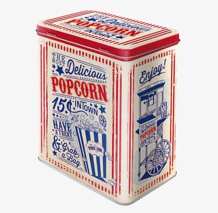 Bild av retro plåtburk för popcorn med nostalgisk stil