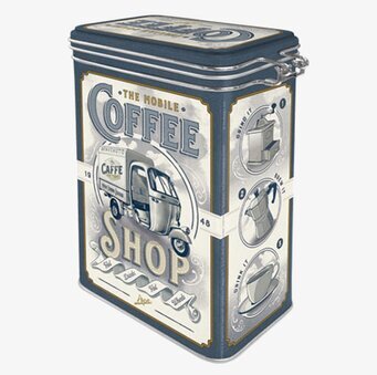 Foto av retro plåtburk med kaffetema och vintagecharm