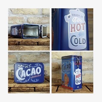 Bild av dekorativ retro plåtburk för kakao