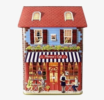 Bild av stilfull plåtburk med townhouse-kafé-tema