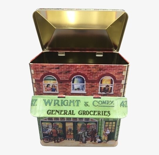 Plåtburk Markishus Grocery Stor från Bromma Kortförlag