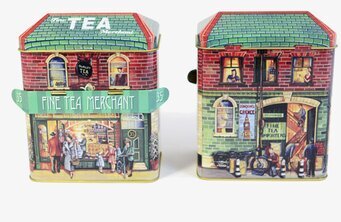 Bild av charmig plåtburk med teaffärsdesign