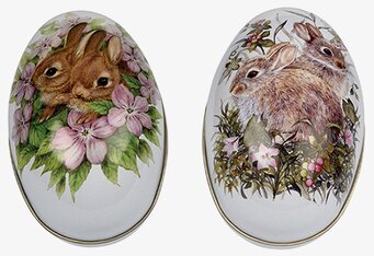 Påskägg Bunnies & Flowers från Bromma Kortförlag, två ägg