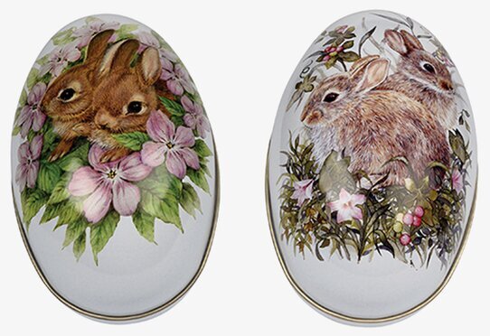 Påskägg Bunnies & Flowers från Bromma Kortförlag, två ägg