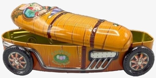 Plåtburk Rabbit Racer Boy från Bromma Kortförlag, retro