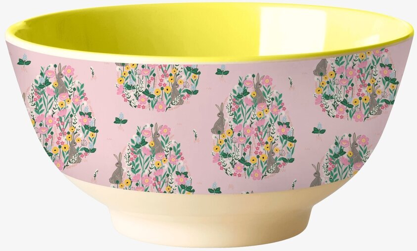 Skål Soft Pink Bunny Print från Rice med kanin- och blommotiv