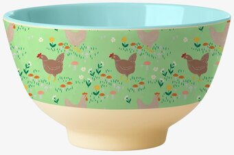 Liten Skål Green Hen Print från Rice med hönor och blommor