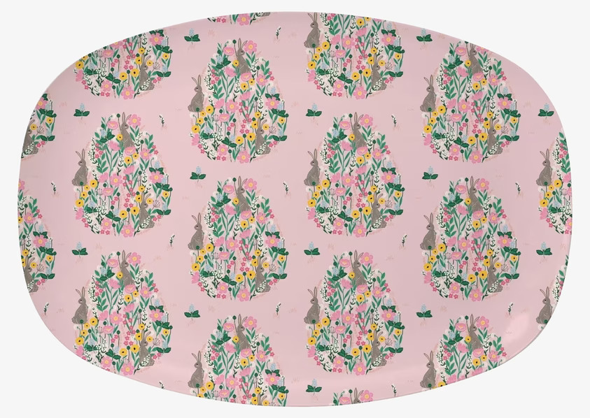 Tallrik Soft Pink Bunny Print från Rice med kaninmotiv