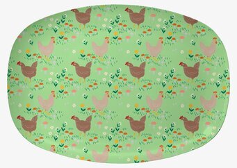 Tallrik Soft Green Hen Print från Rice med hönor och blommor