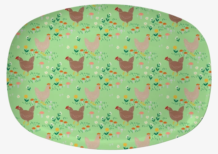 Tallrik Soft Green Hen Print från Rice med hönor och blommor
