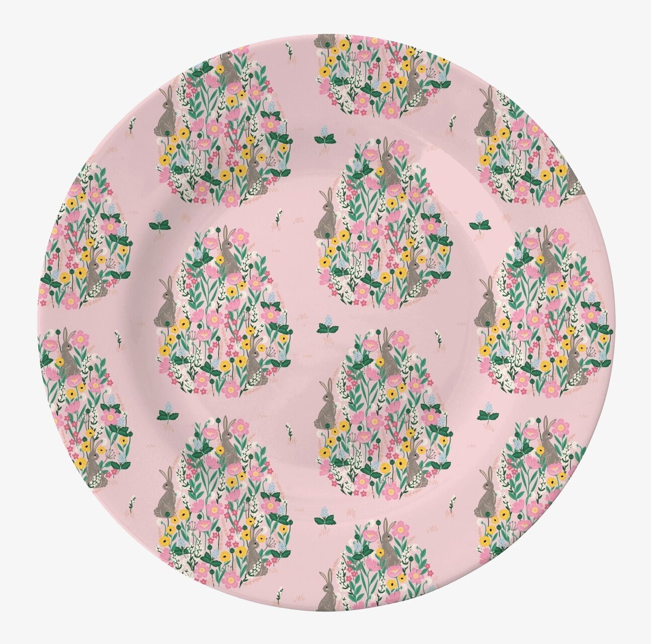 Assiett Soft Pink Bunny Print från Rice med kaninmönster