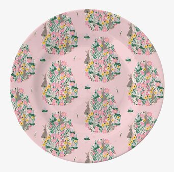 Assiett Soft Pink Bunny Print från Rice med kaninmönster