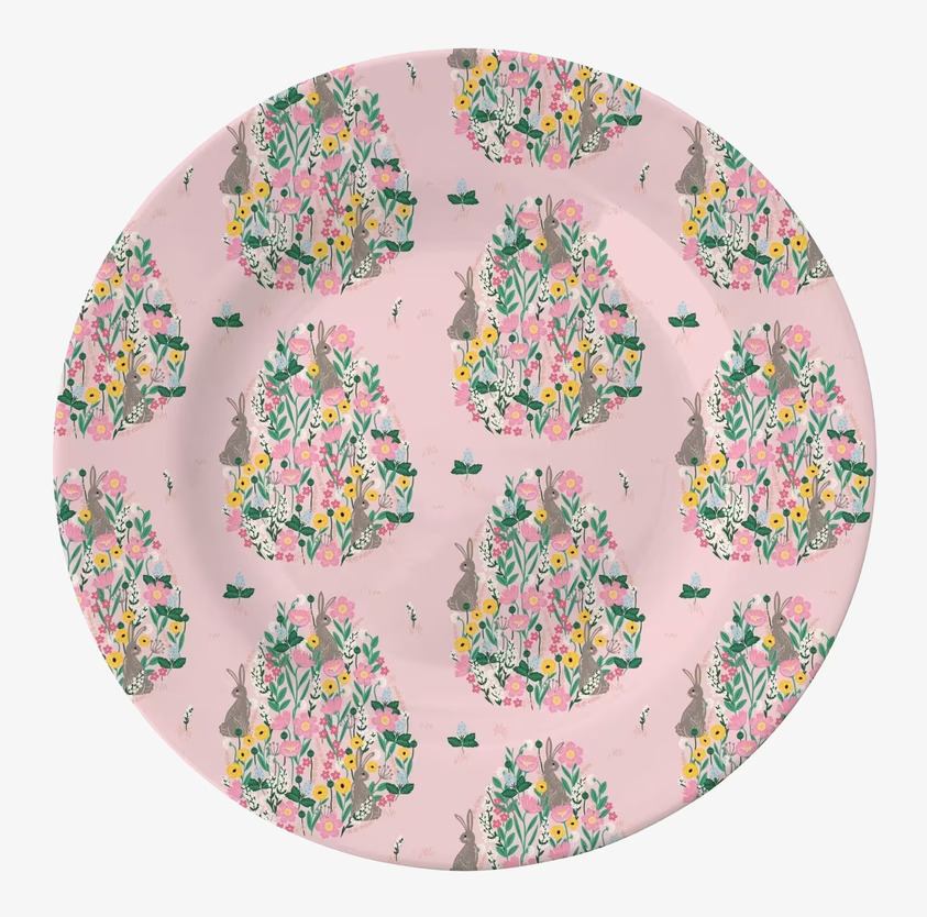 Assiett Soft Pink Bunny Print från Rice med kaninmönster