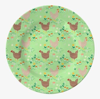 Assiett Soft Green Hen Print från Rice med hönor och blommor