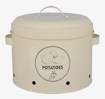 Bild av stilren plåtburk för potatisförvaring hemma