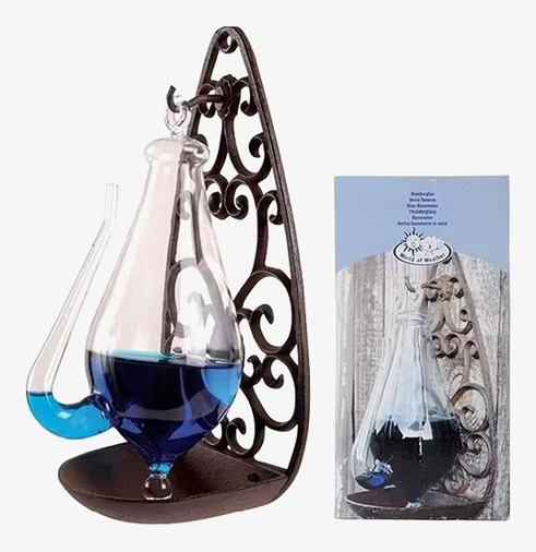 Gardenlife Stormglas Gjutjärn med blå vätska och hållare