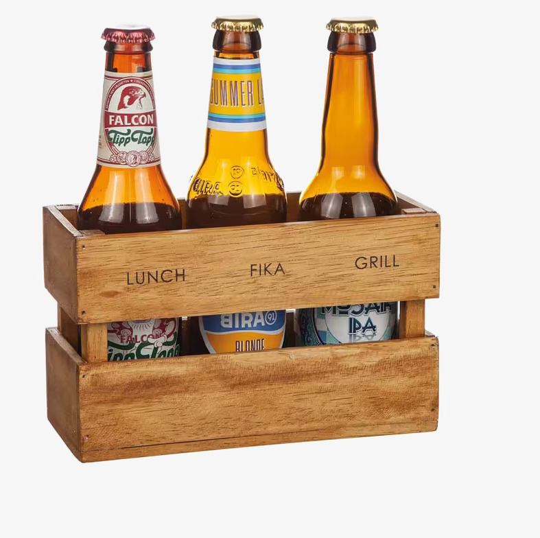 Trälåda Lunch-Fika-Grill från Different Design med ölflaskor