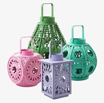 Ljuslykta Rund Grön från Rice med flätad design och handtag