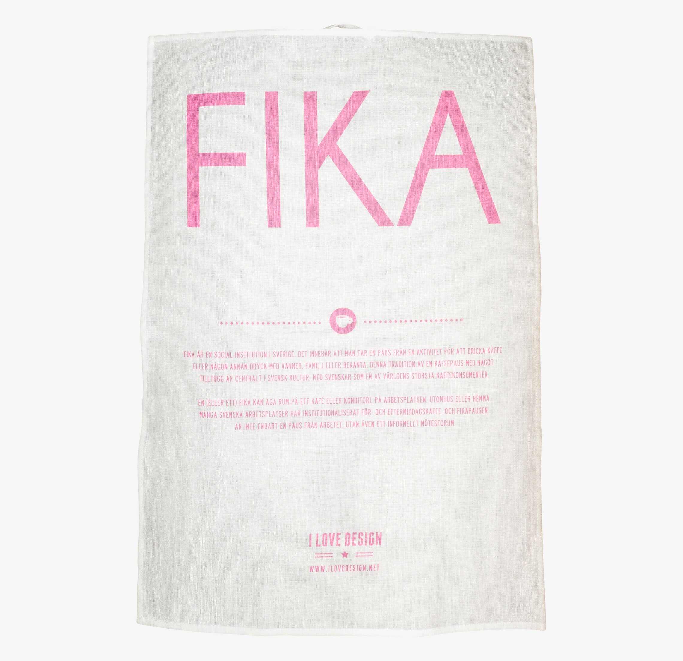 Kökshandduk FIKA Rosa från I Love Design med rosa text