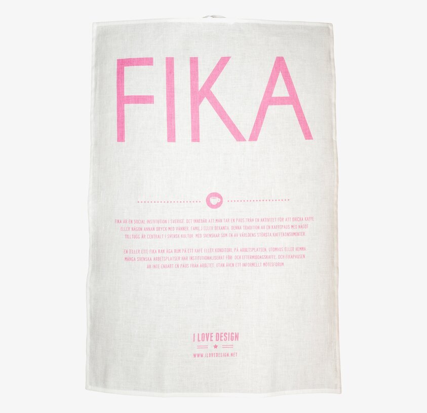 Kökshandduk FIKA Rosa från I Love Design med rosa text