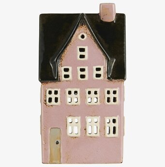 Bild av dekorativ rosa ljuslykta med rustik charm