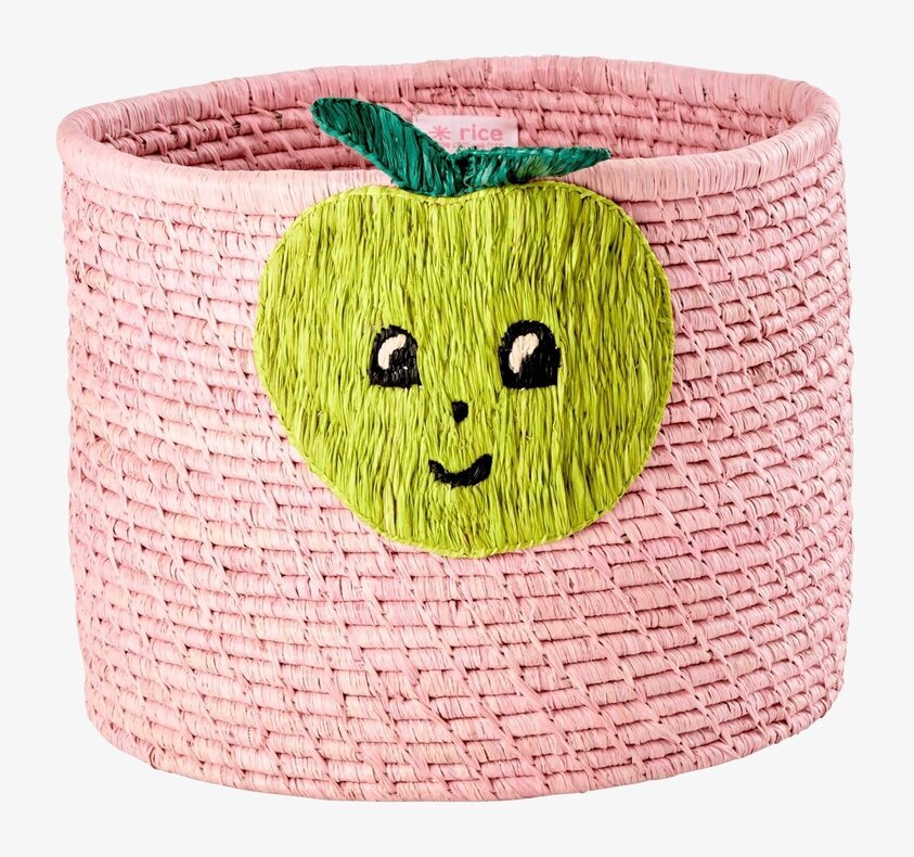 Rund Korg Soft Pink från Rice med dekorativt grönt äpple