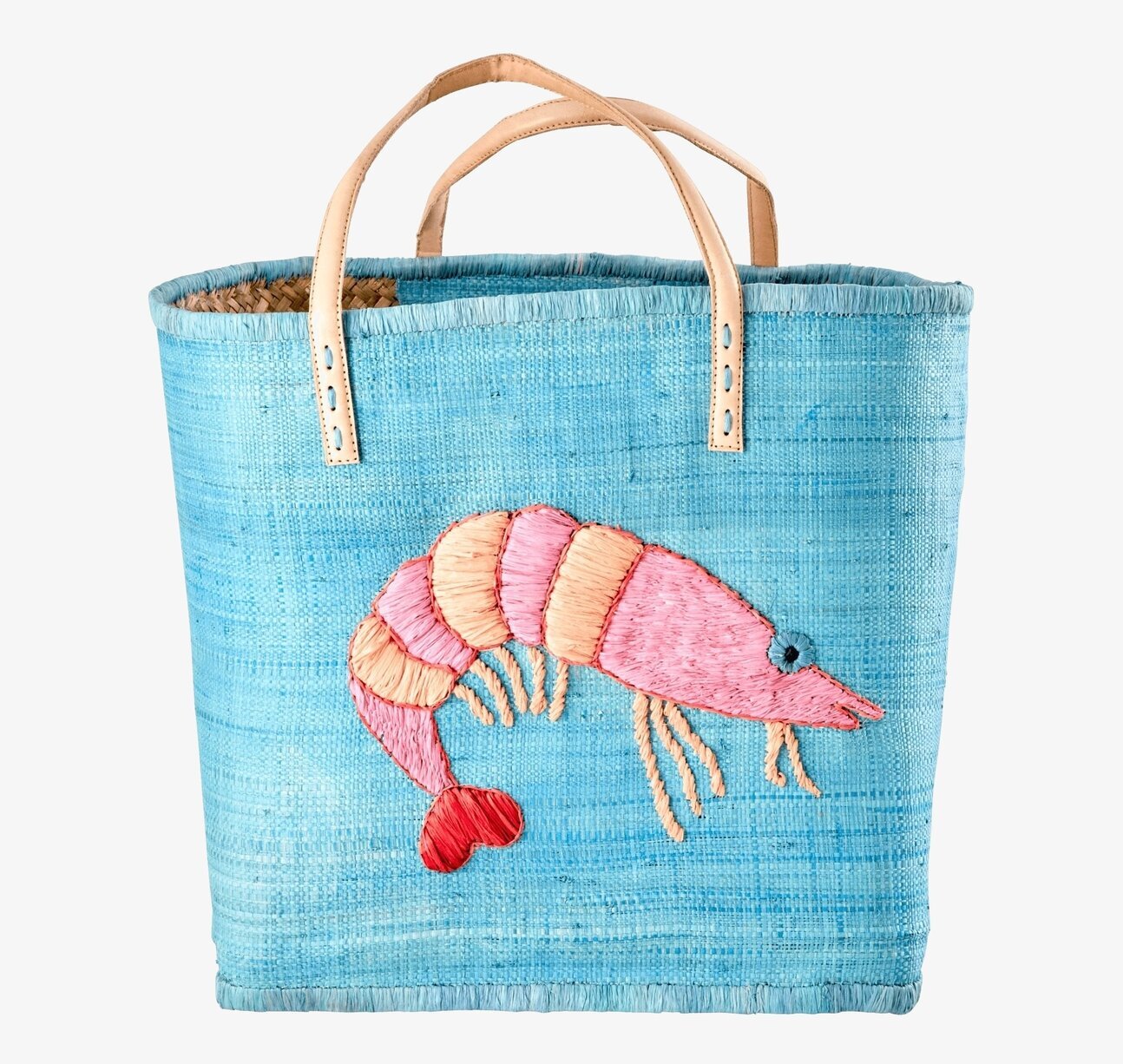 Väska Embroidered Shrimp Large från Rice i ljusblått bast