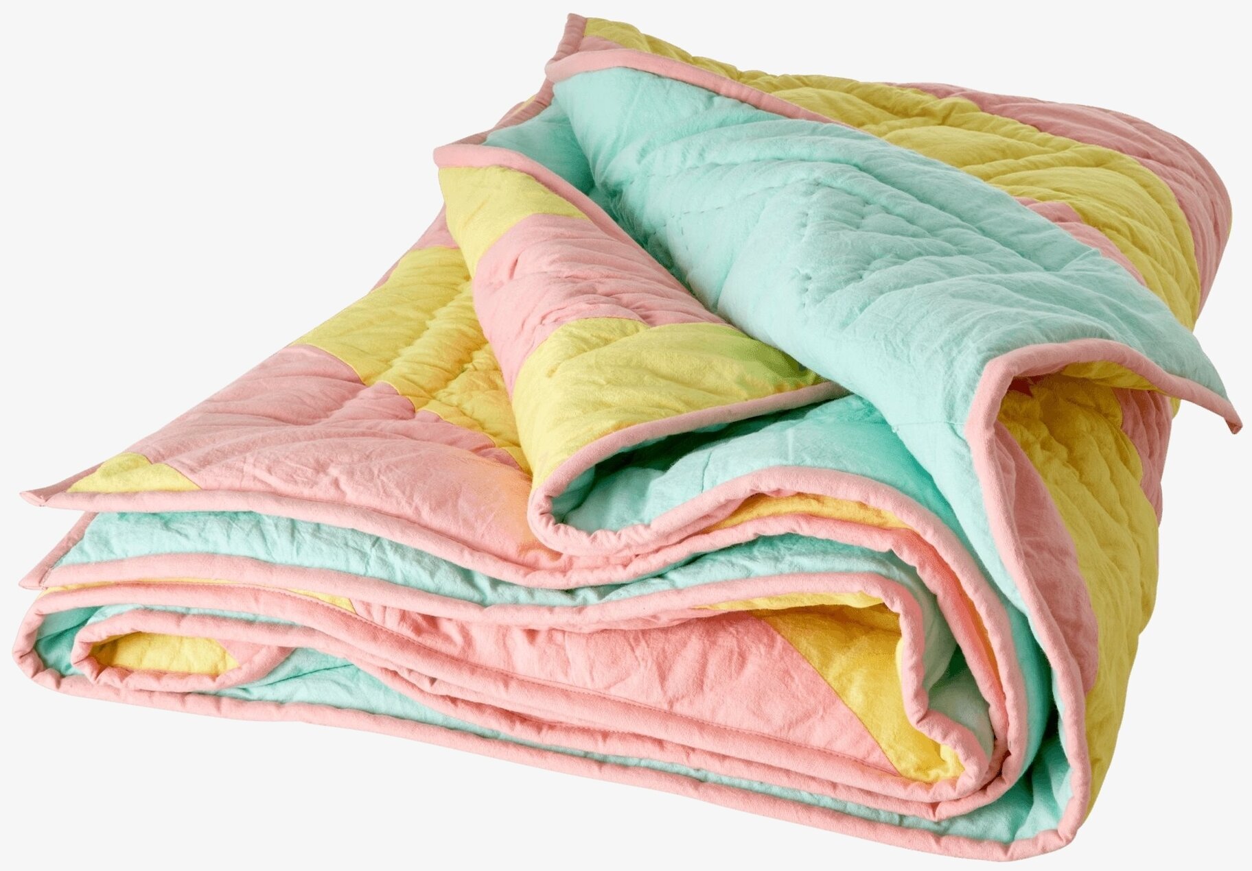 Bomullsfilt Yellow & Pink Stripes från Rice, färgstark och mjuk