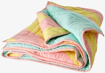 Bomullsfilt Yellow & Pink Stripes från Rice, färgstark och mjuk