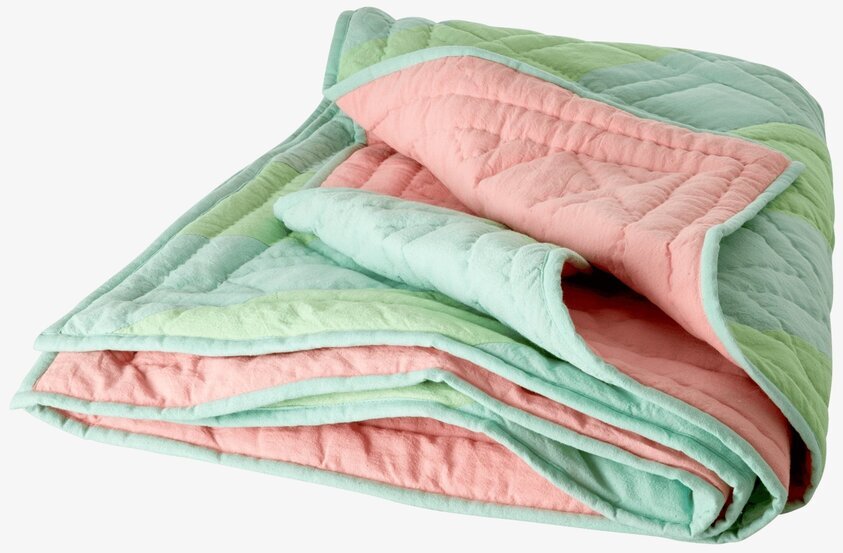 Bomullsfilt Green & Blue Stripes från Rice i randigt mönster