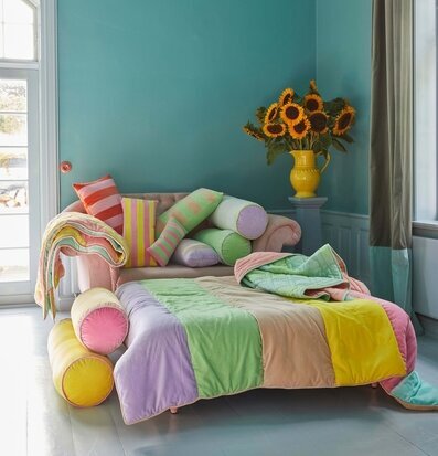 Quilt Velvet Stripes Yippie Yeah Kanna Keramik Gul XL Bolsterkudde Lavendel/Grön Grön/Lavendel Rosa/Gul Prydnadskudde Green/Beige Large