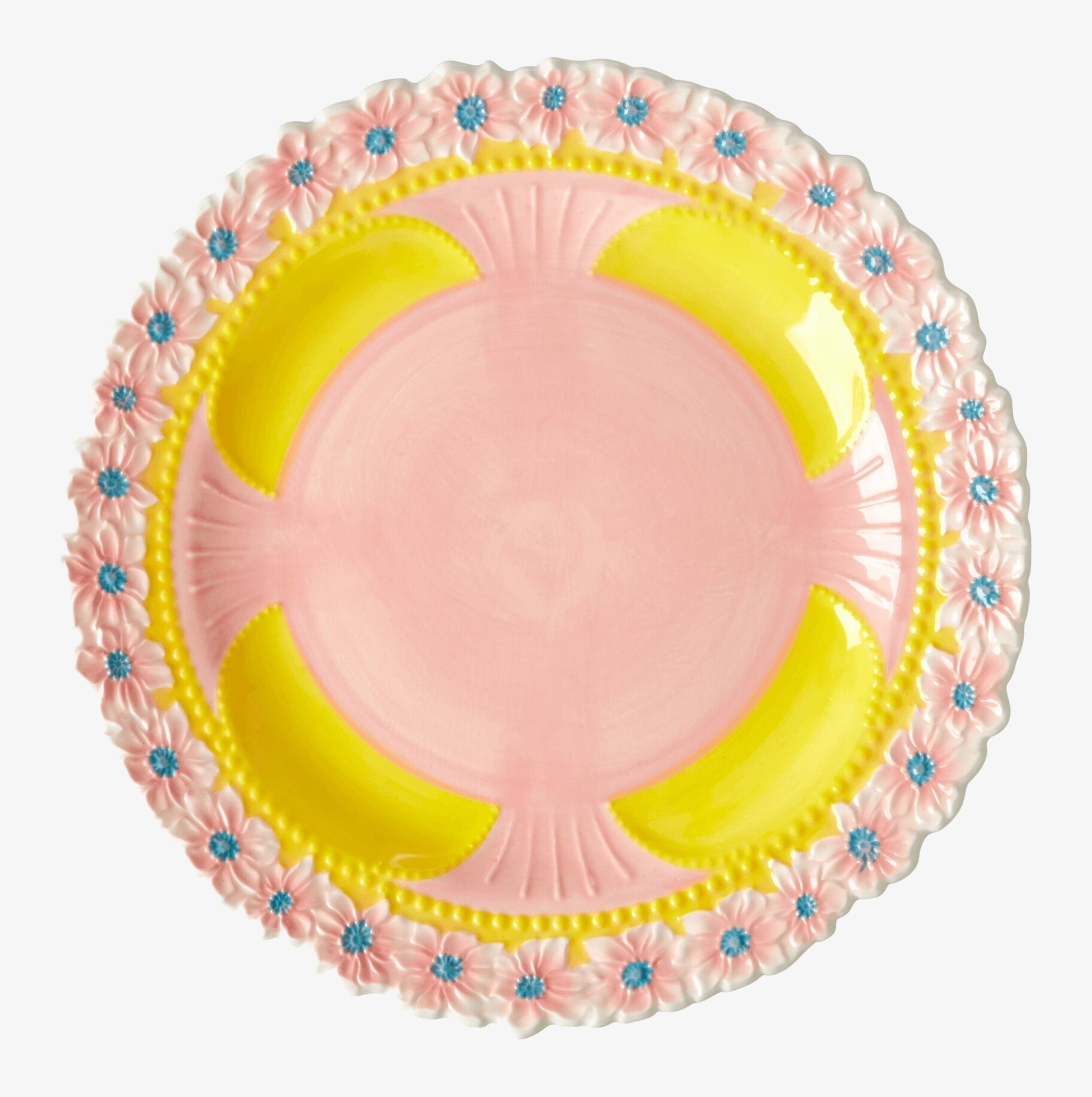 Tallrik Keramik Yellow Flower Design från Rice på vit bakgrund